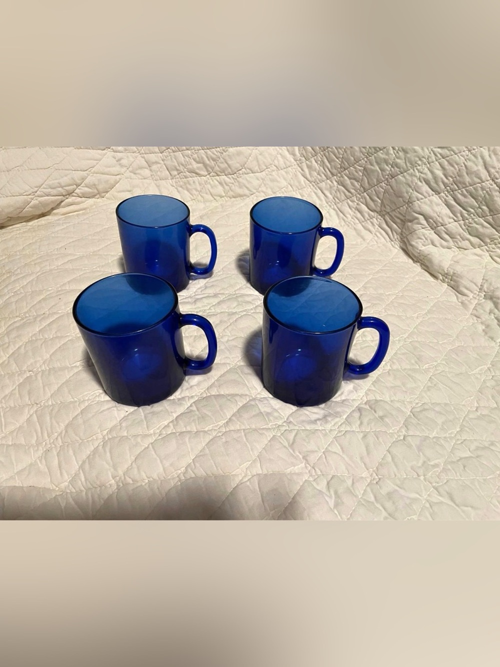 Vintage Arcoroc France Cobalt Blue Glass Coffee Mugs Set of 4 (1980s)